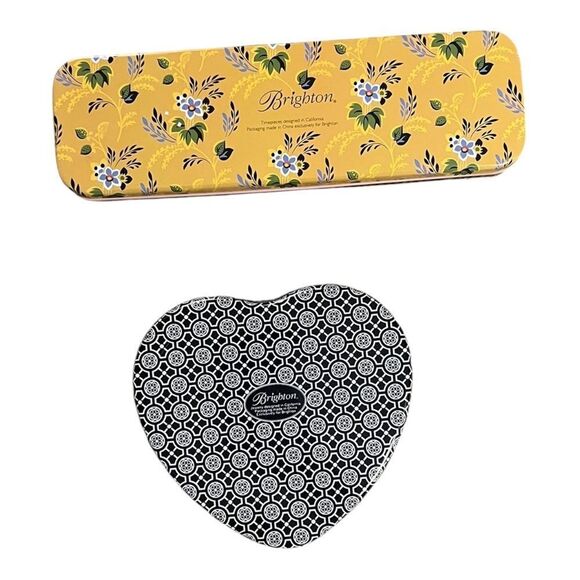 Brighton Lot of Two Jewelry Tins Pink Floral & Black & White Heart EUC - Picture 2 of 3